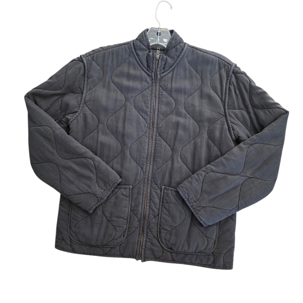 Rails Womens Quilted Zip Up Jacket Gray Tencel Linen Blend Mock Neck XS